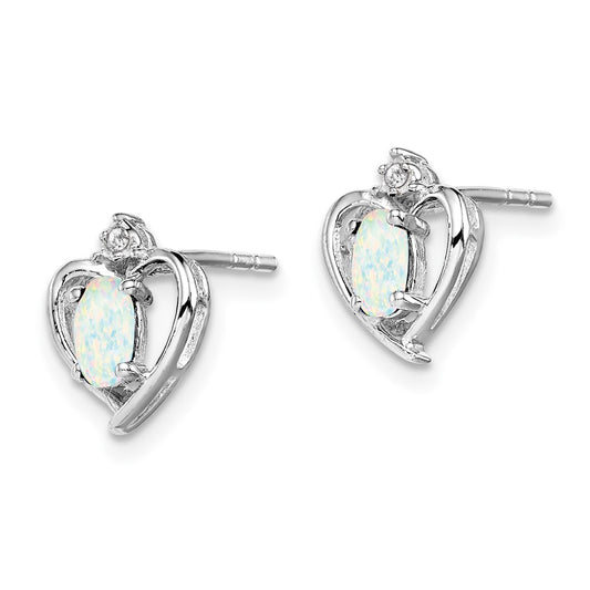 Rhodium-plated Sterling Silver Created Opal & Diamond Earrings