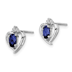 Rhodium-plated Sterling Silver Created Sapphire & Diamond Earrings