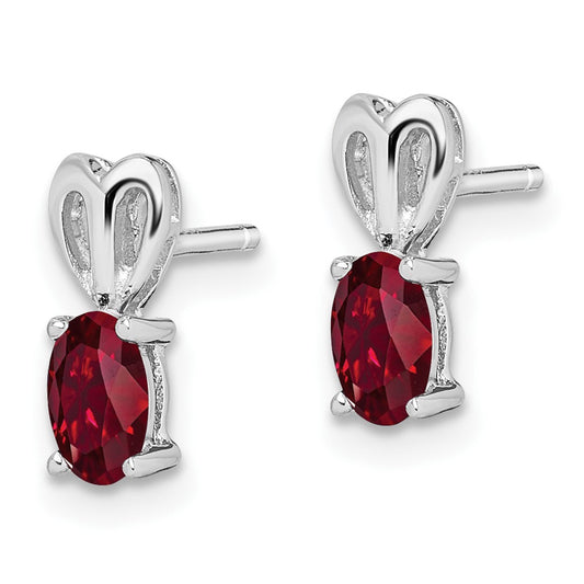 Rhodium-plated Sterling Silver Created Ruby Earrings