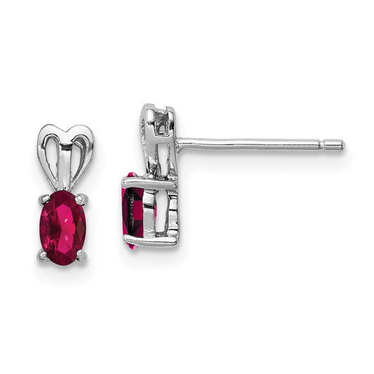 Rhodium-plated Sterling Silver Created Ruby Earrings