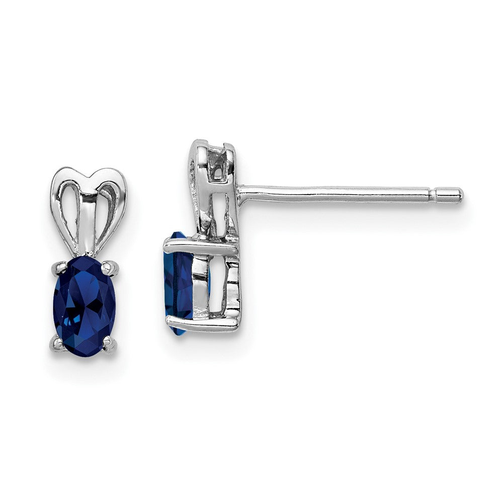 Rhodium-plated Sterling Silver Created Sapphire Earrings