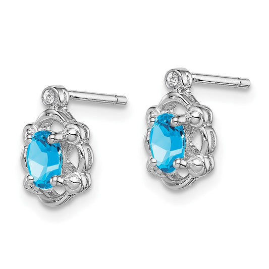 Rhodium-plated Sterling Silver Light Swiss Blue Topaz & Diamond Earrings