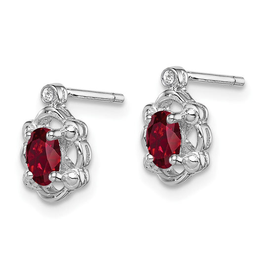 Rhodium-plated Sterling Silver Created Ruby & Diamond Earrings