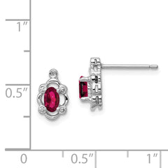 Rhodium-plated Sterling Silver Created Ruby & Diamond Earrings