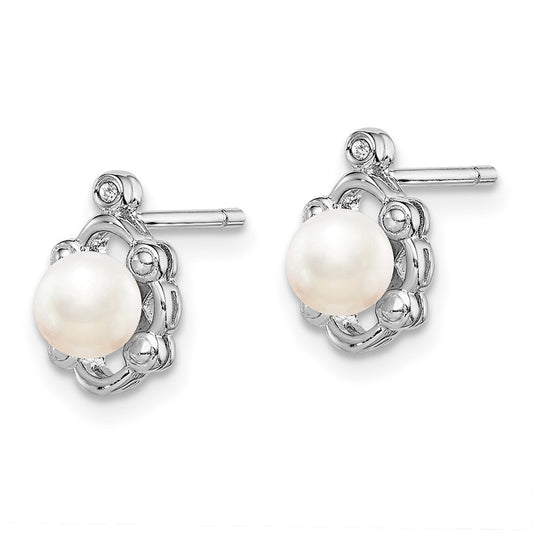 Rhodium-plated Sterling Silver FWC Pearl & Diamond Earrings