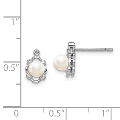 Rhodium-plated Sterling Silver FWC Pearl & Diamond Earrings