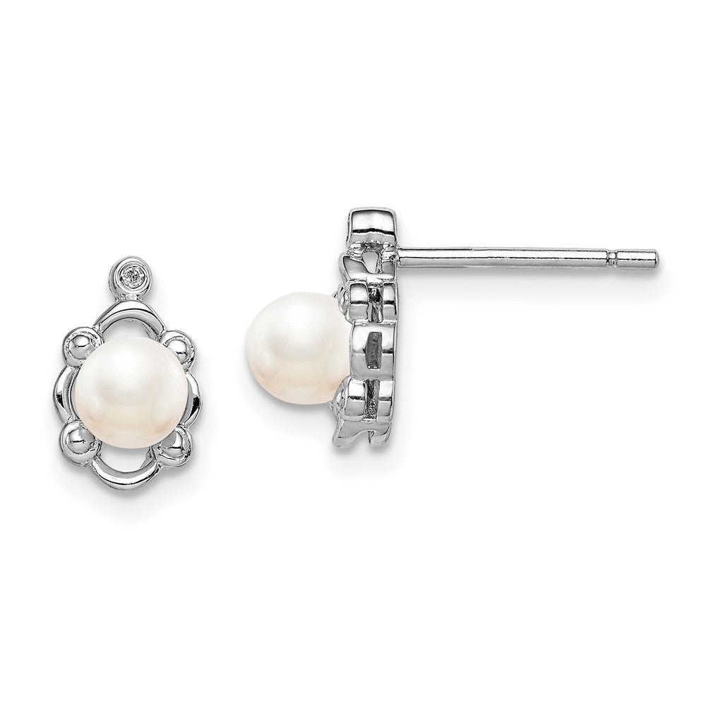 Rhodium-plated Sterling Silver FWC Pearl & Diamond Earrings