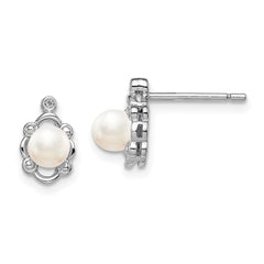 Rhodium-plated Sterling Silver FWC Pearl & Diamond Earrings