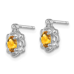 Rhodium-plated Sterling Silver Citrine & Diamond Earrings