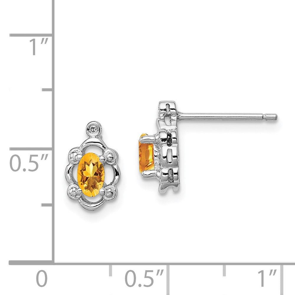 Rhodium-plated Sterling Silver Citrine & Diamond Earrings