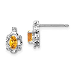 Rhodium-plated Sterling Silver Citrine & Diamond Earrings