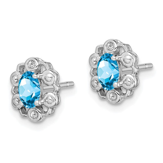 Rhodium-plated Sterling Silver Light Swiss Blue Topaz & Diamond Earrings