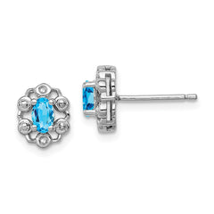 Rhodium-plated Sterling Silver Light Swiss Blue Topaz & Diamond Earrings