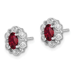 Rhodium-plated Sterling Silver Created Ruby & Diamond Earrings