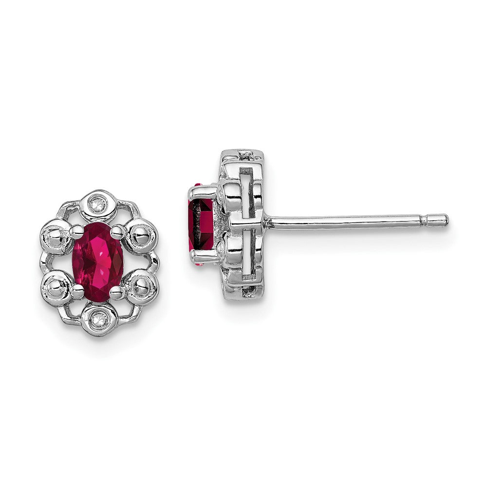 Rhodium-plated Sterling Silver Created Ruby & Diamond Earrings