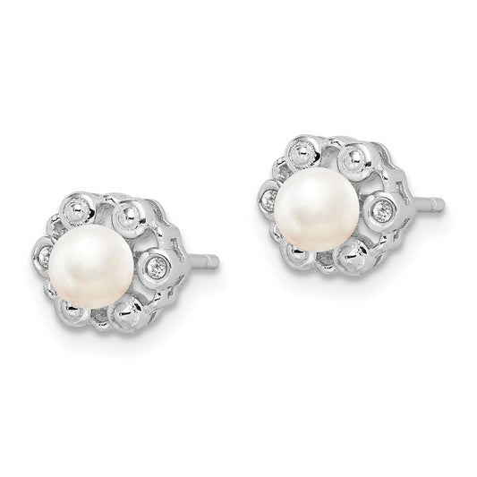 Rhodium-plated Sterling Silver FWC Pearl & Diamond Earrings