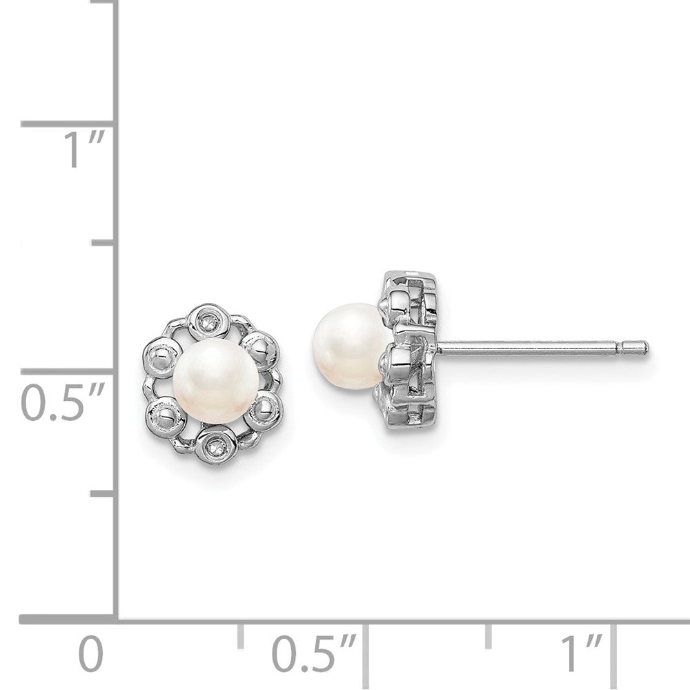 Rhodium-plated Sterling Silver FWC Pearl & Diamond Earrings