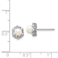 Rhodium-plated Sterling Silver FWC Pearl & Diamond Earrings