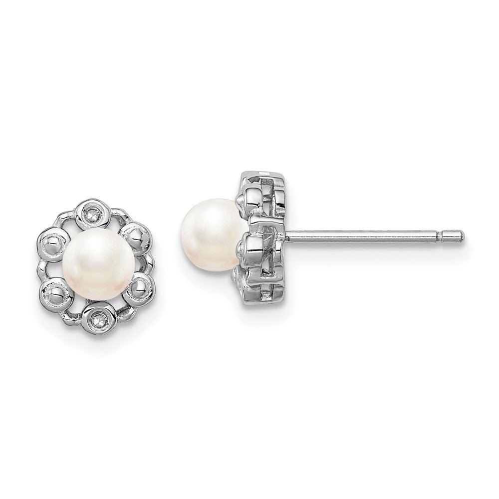 Rhodium-plated Sterling Silver FWC Pearl & Diamond Earrings