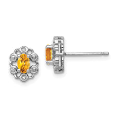 Rhodium-plated Sterling Silver Citrine & Diamond Earrings