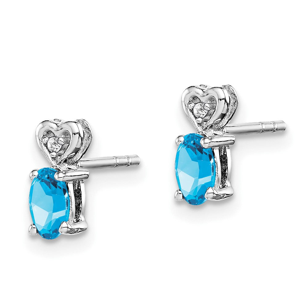 Rhodium-plated Sterling Silver Light Swiss Blue Topaz & Diamond Earrings