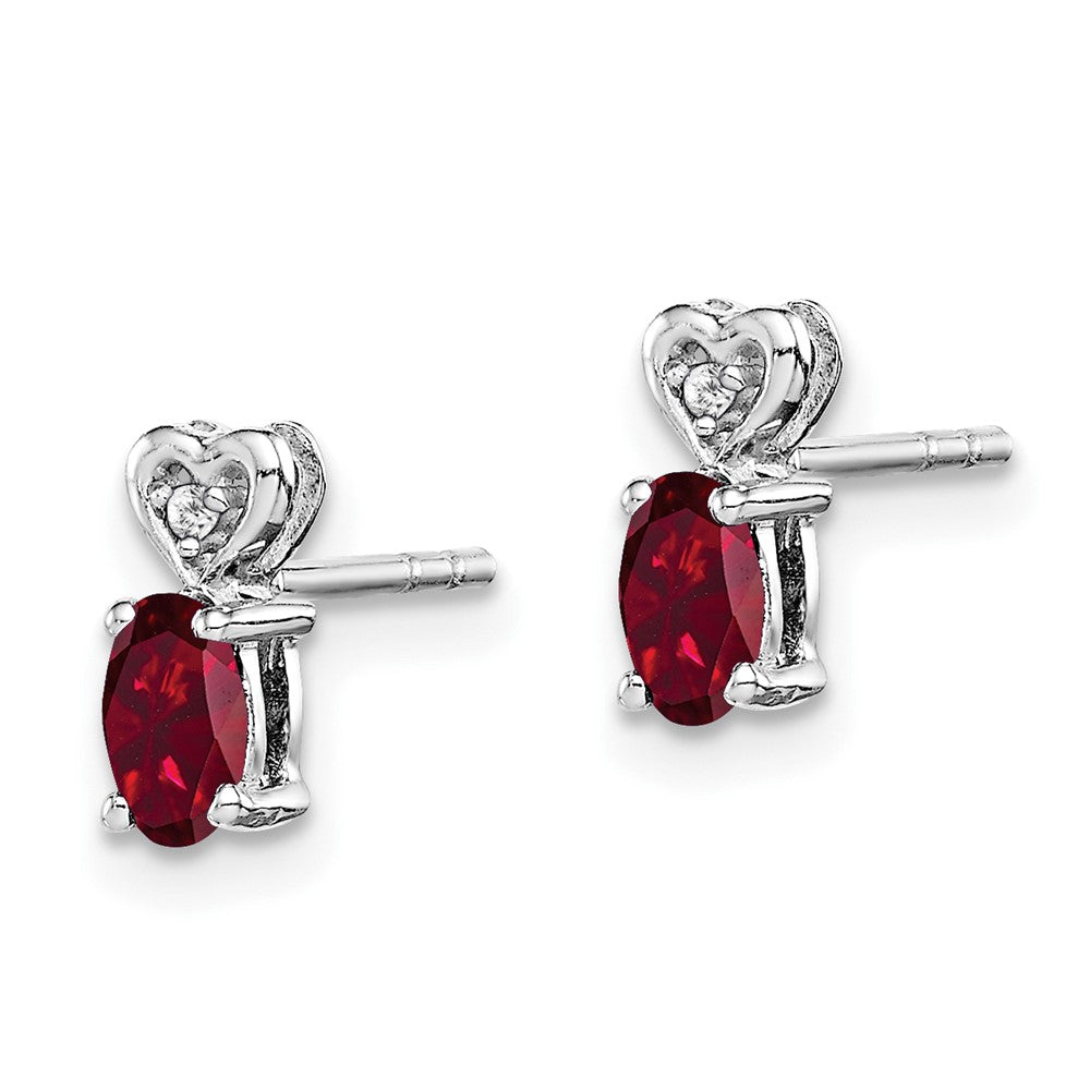 Rhodium-plated Sterling Silver Created Ruby & Diamond Earrings