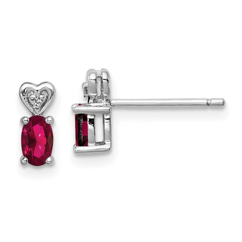 Rhodium-plated Sterling Silver Created Ruby & Diamond Earrings