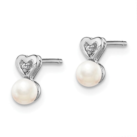 Rhodium-plated Sterling Silver FWC Pearl & Diamond Earrings