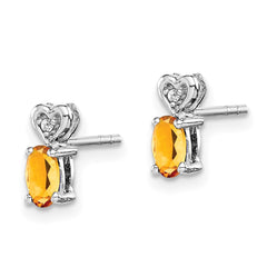 Rhodium-plated Sterling Silver Citrine & Diamond Earrings