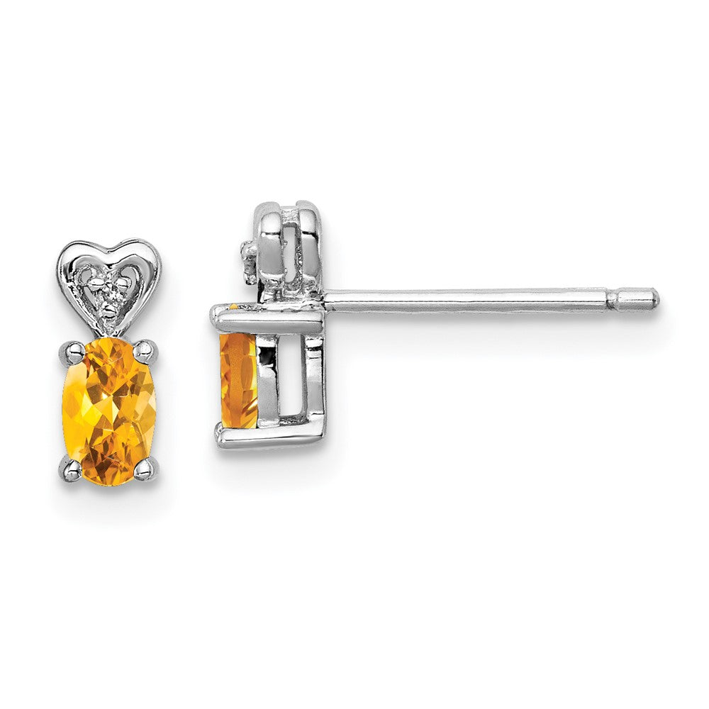 Rhodium-plated Sterling Silver Citrine & Diamond Earrings