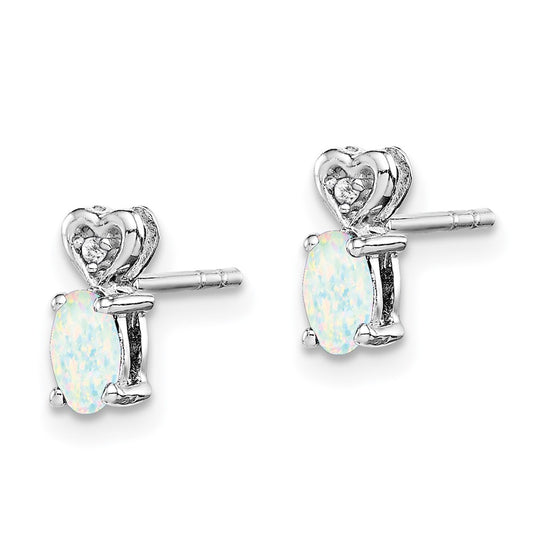Rhodium-plated Sterling Silver Created Opal & Diamond Earrings