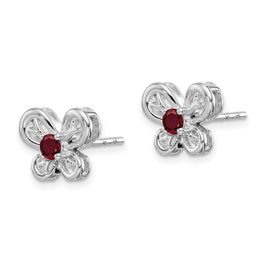 Rhodium-plated Sterling Silver Created Ruby Earrings