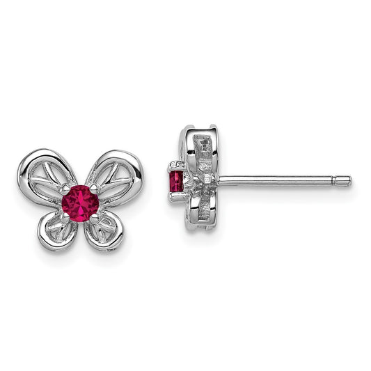 Rhodium-plated Sterling Silver Created Ruby Earrings