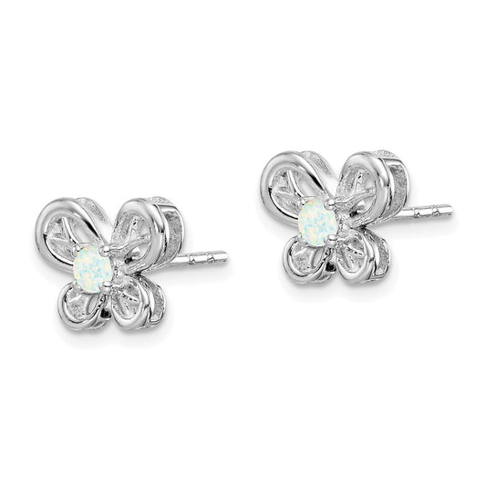 Rhodium-plated Sterling Silver Created Opal Earrings