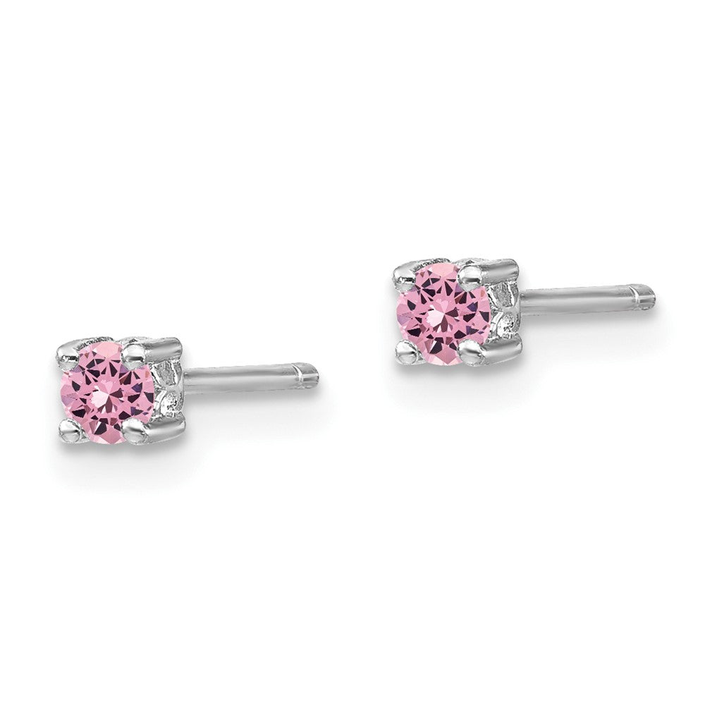 Sterling Silver 3mm Round Created Pink Sapphire Post Earrings