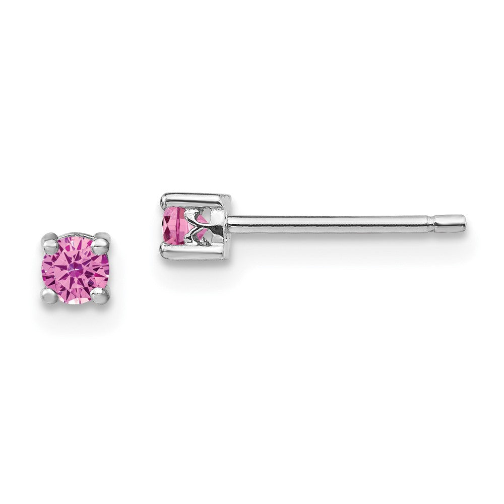 Sterling Silver 3mm Round Created Pink Sapphire Post Earrings