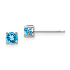 Rhodium-plated Sterling Silver 4mm Round Swiss Blue Topaz Post Earrings
