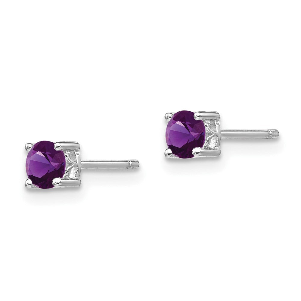 Rhodium-plated Sterling Silver 4mm Round Amethyst Post Earrings