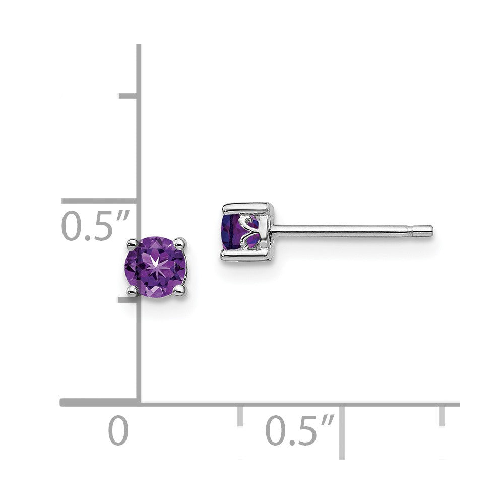 Rhodium-plated Sterling Silver 4mm Round Amethyst Post Earrings