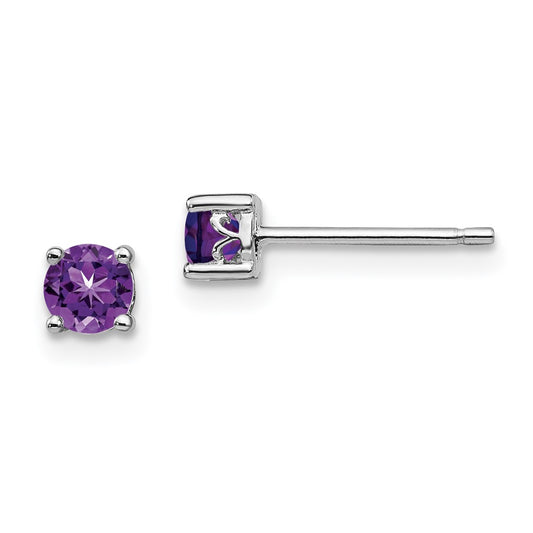 Rhodium-plated Sterling Silver 4mm Round Amethyst Post Earrings