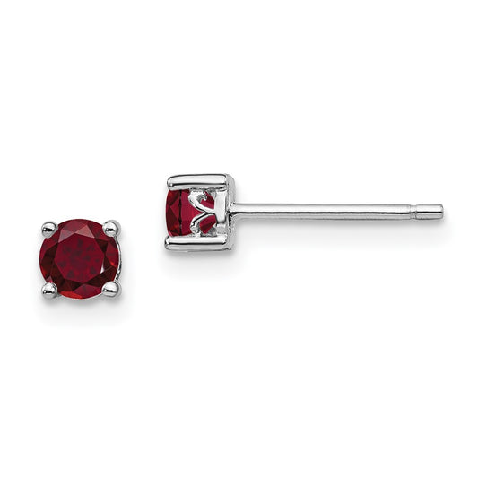 Rhodium-plated Sterling Silver 4mm Round Created Ruby Post Earrings