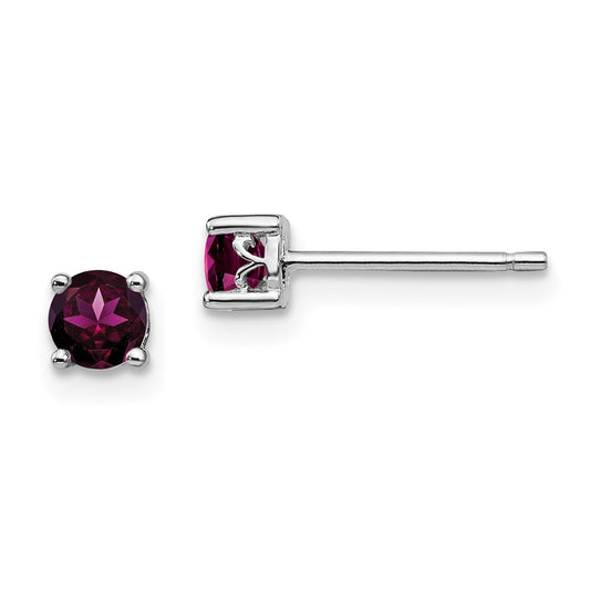 Rhodium-plated Sterling Silver 4mm Round Rhodolite Garnet Post Earrings