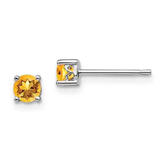 Rhodium-plated Sterling Silver 4mm Round Citrine Post Earrings