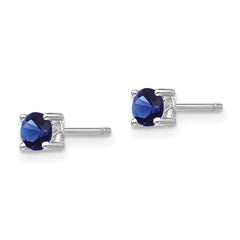 Rhodium-plated Sterling Silver 4mm Round Created Sapphire Post Earrings