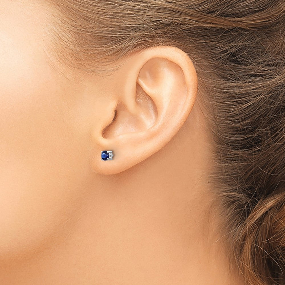 Rhodium-plated Sterling Silver 4mm Round Created Sapphire Post Earrings