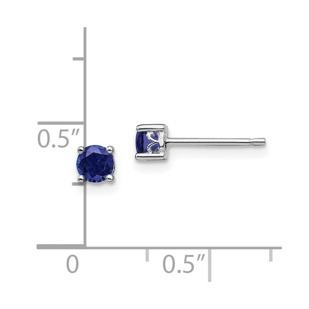 Rhodium-plated Sterling Silver 4mm Round Created Sapphire Post Earrings