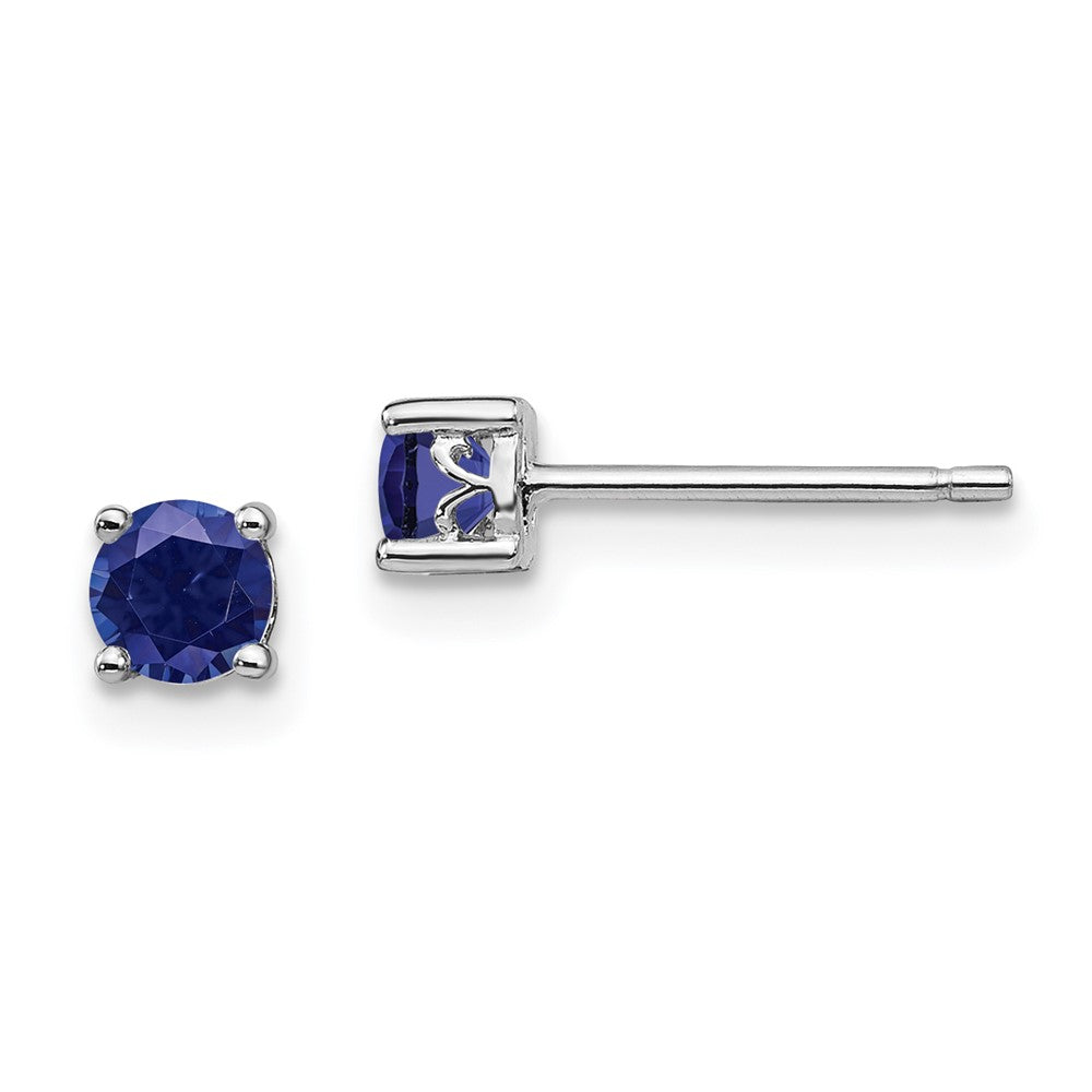 Rhodium-plated Sterling Silver 4mm Round Created Sapphire Post Earrings