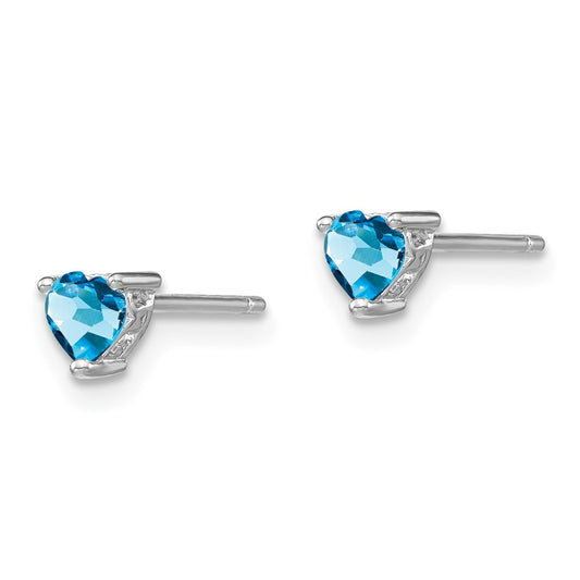 Sterling Silver 4mm Heart Swiss Blue Topaz Post Earrings