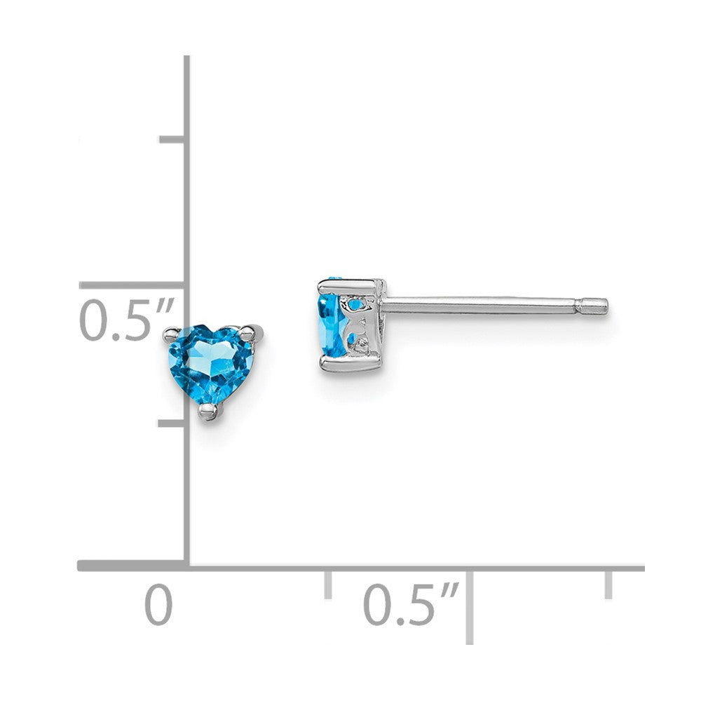 Sterling Silver 4mm Heart Swiss Blue Topaz Post Earrings