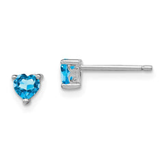 Sterling Silver 4mm Heart Swiss Blue Topaz Post Earrings